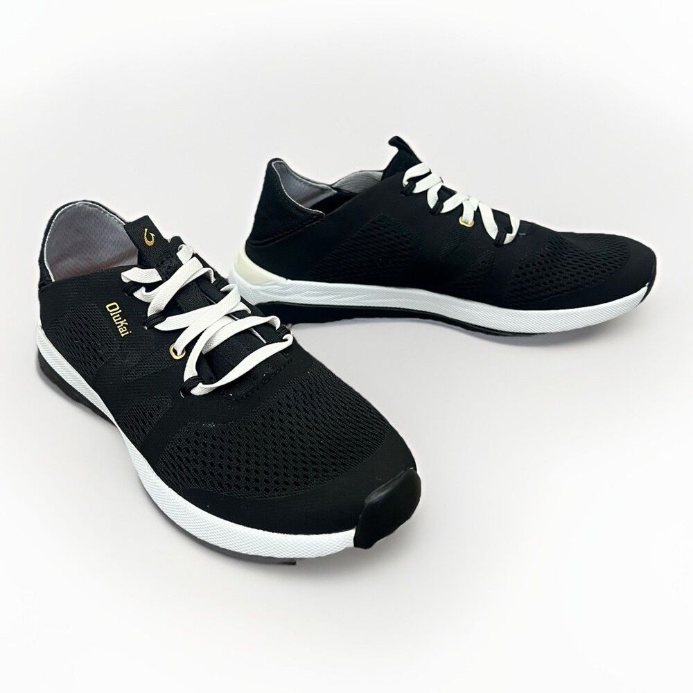 OluKai Huia Slip-On Athletic Shoes Black White